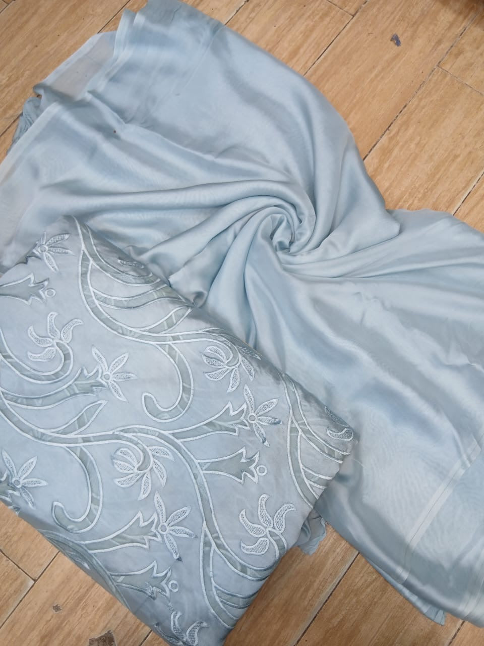 Appliqué Work Embroidered Sheesha Silk 3PC Suit