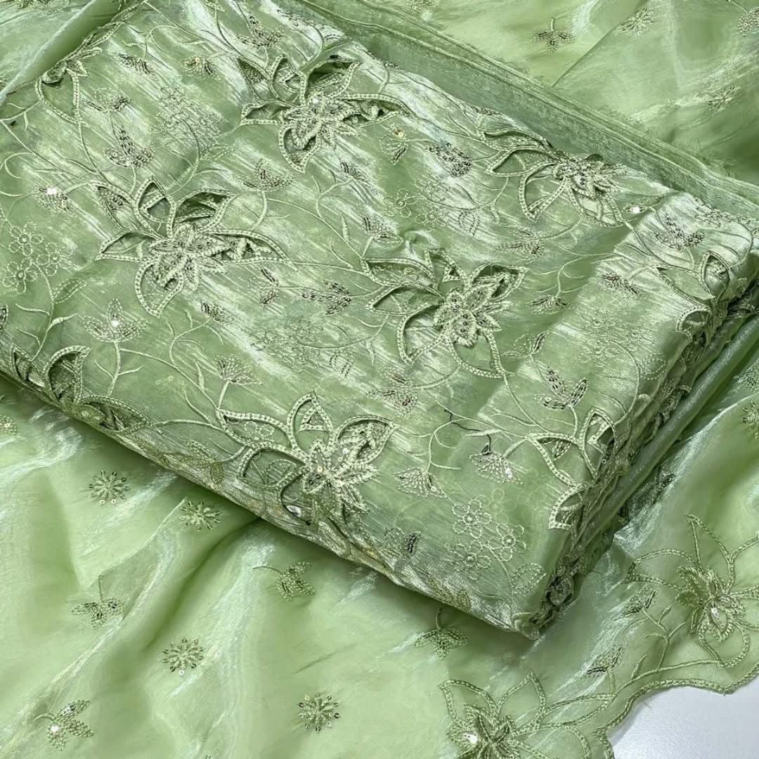 Most Trending 3D Cut Work Shesha Silk Suit ✨