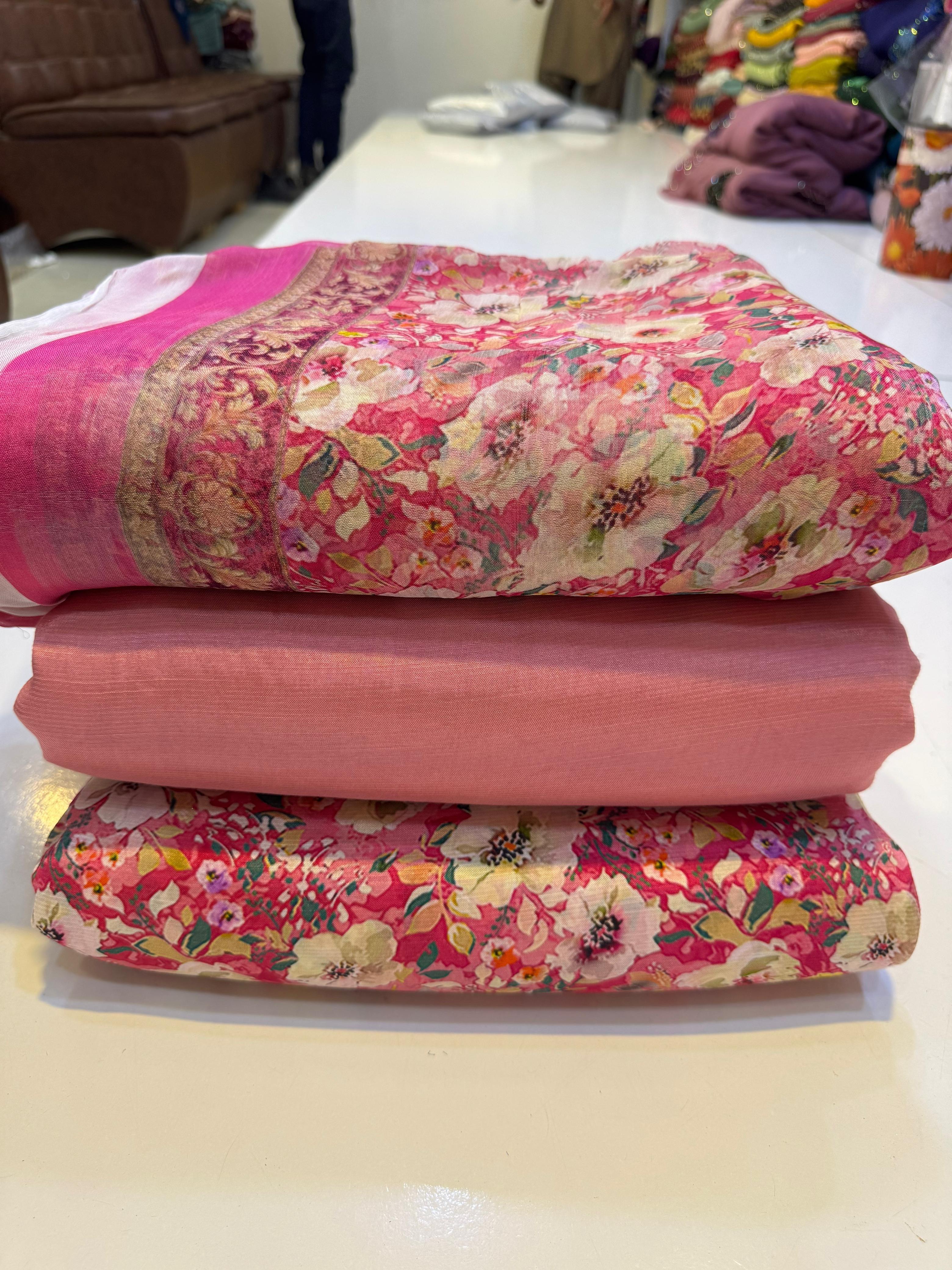 👗 Printed Rowsilk 3pc Suit with Chiffon Dupatta