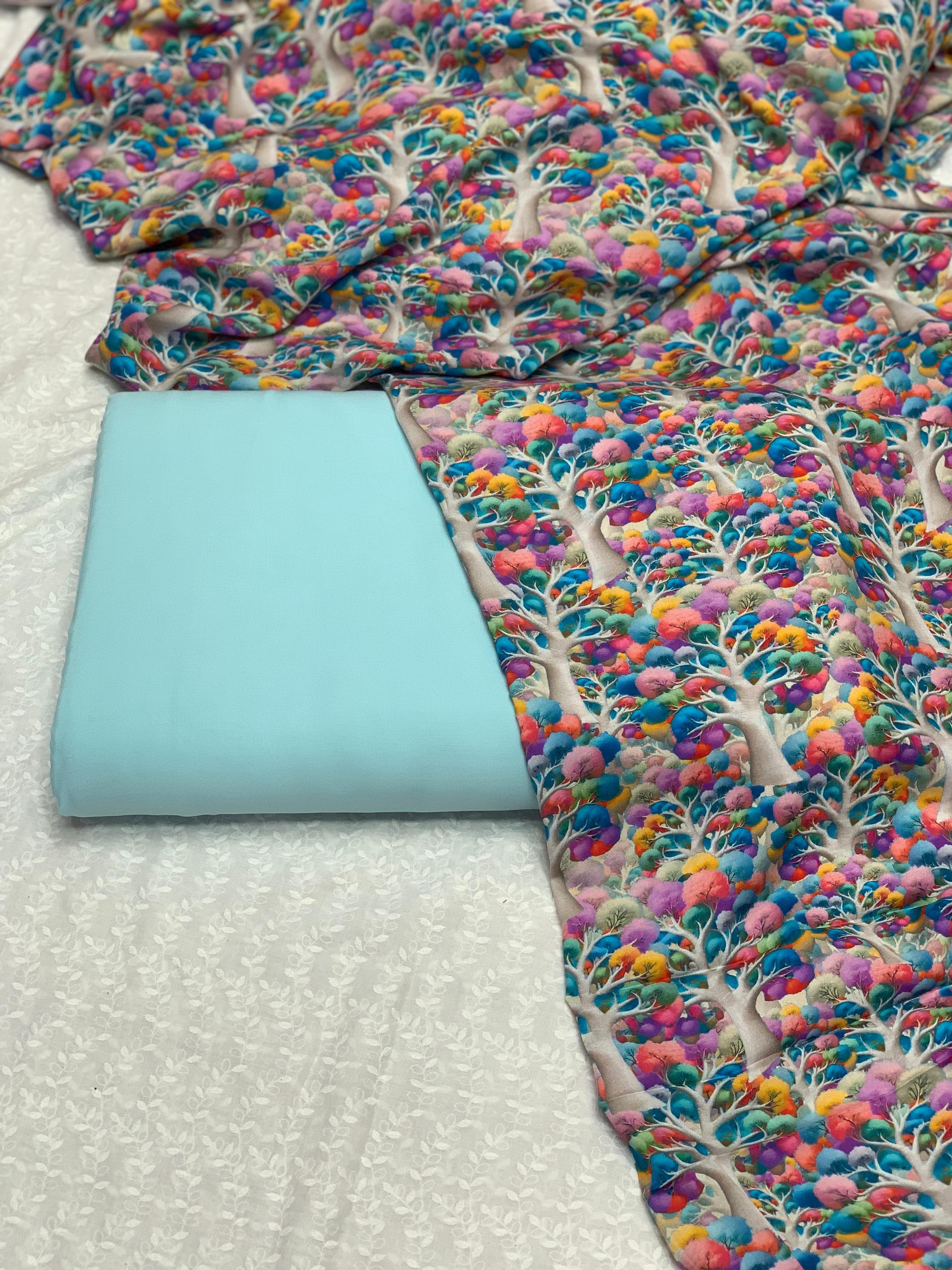 Product Title:
Pure Imported Boski Linen 3-Piece Suit with Malai Linen Printed Dupatta