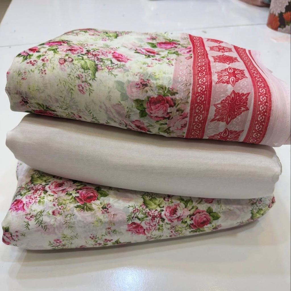 👗 Printed Rowsilk 3pc Suit with Chiffon Dupatta