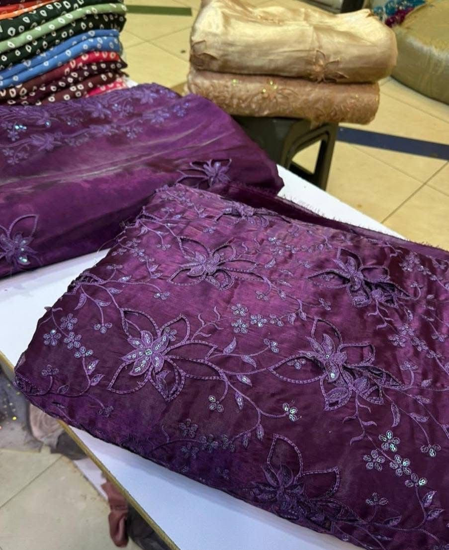 Most Trending 3D Cut Work Shesha Silk Suit ✨
