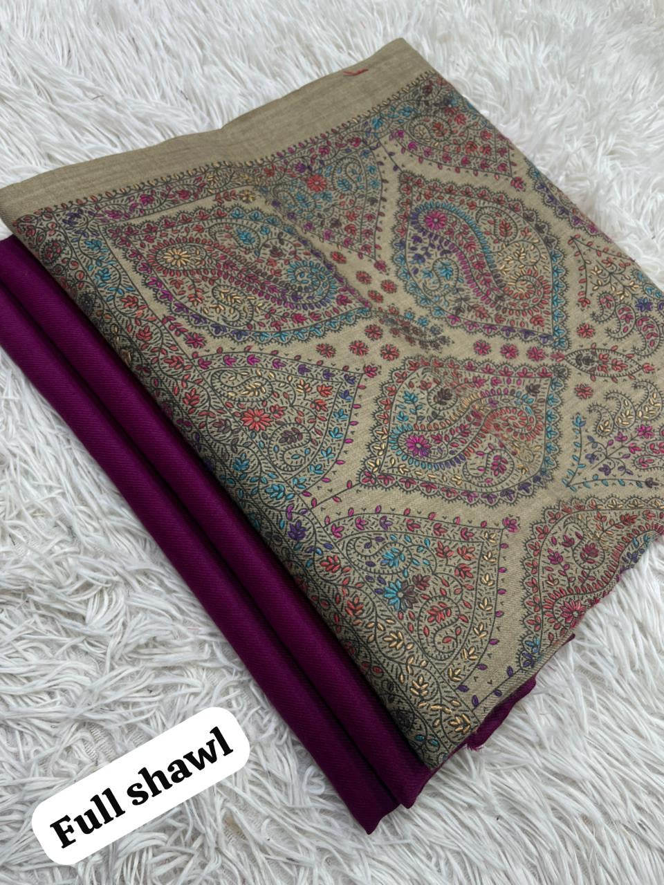 🧣 Winter Sale – Pashmina 3pc Suit with Embroidered Full-Size Shawl