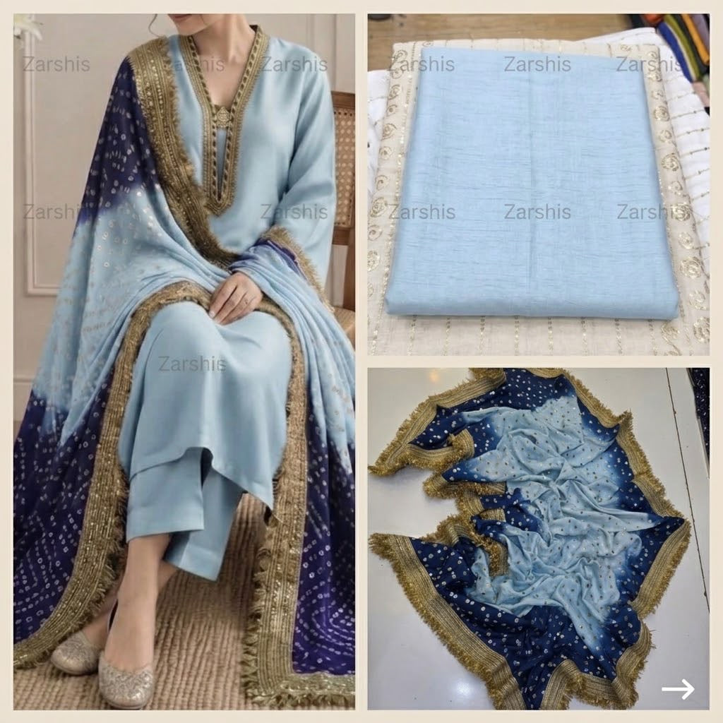 Pure Sheesha Silk Suits with Bandni Dupatta