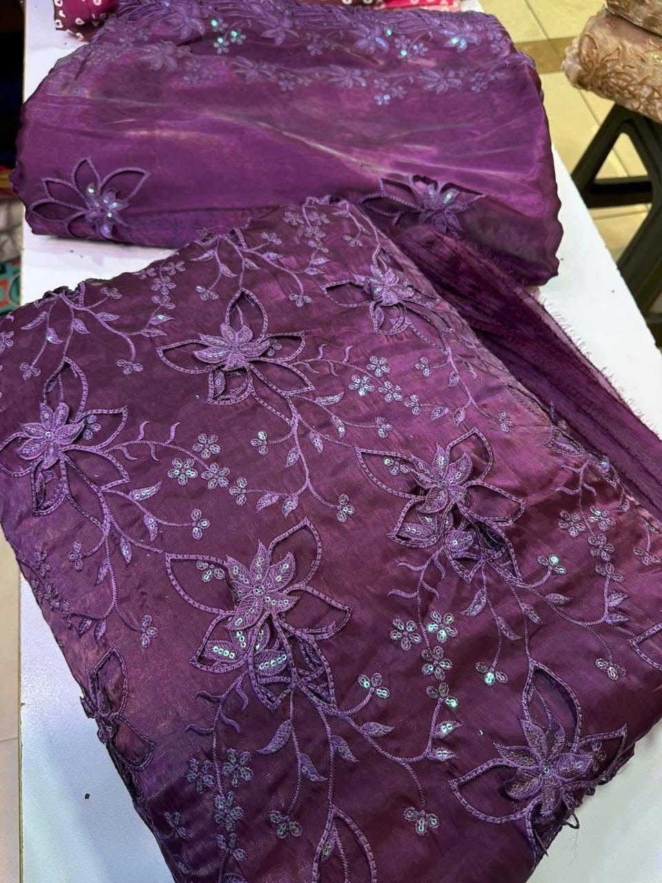 Most Trending 3D Cut Work Shesha Silk Suit ✨