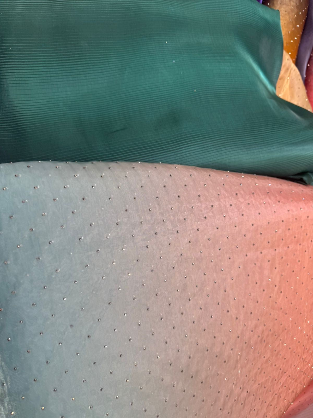 Ombre Sheesha Silk Stone Work Shirt with Stripe Sheesha Silk Pants