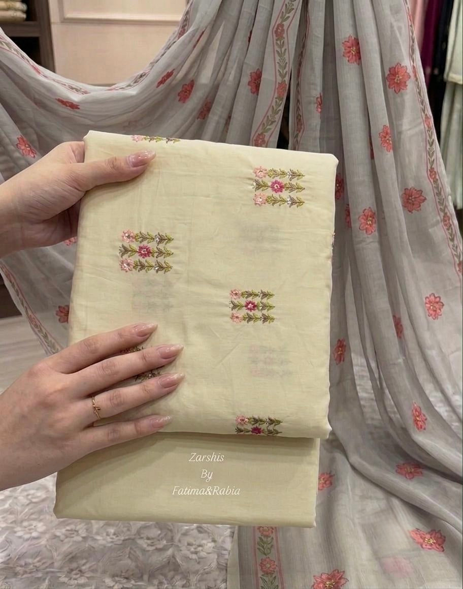Pure lawn embroided suits 3pc with chiffon dopatta