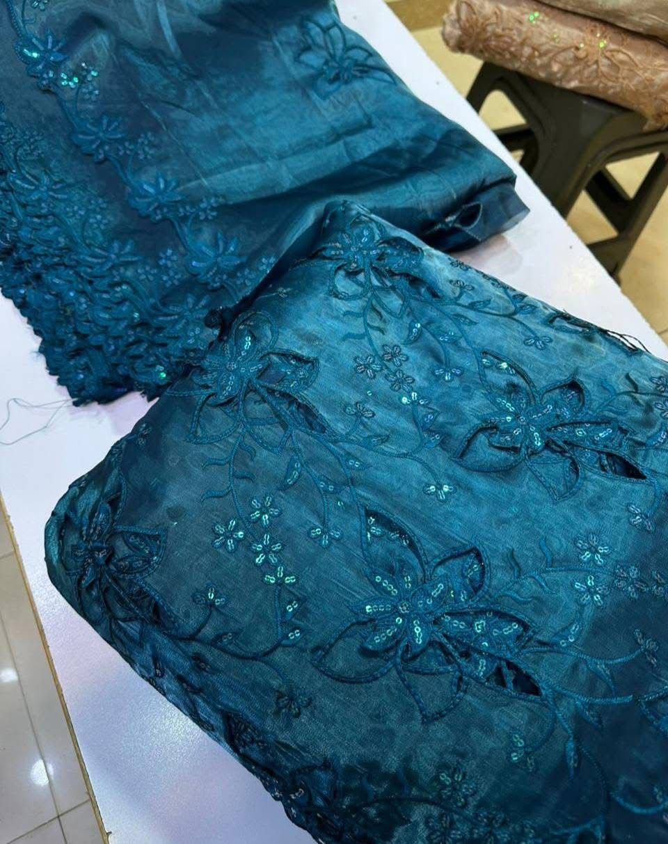 Most Trending 3D Cut Work Shesha Silk Suit ✨