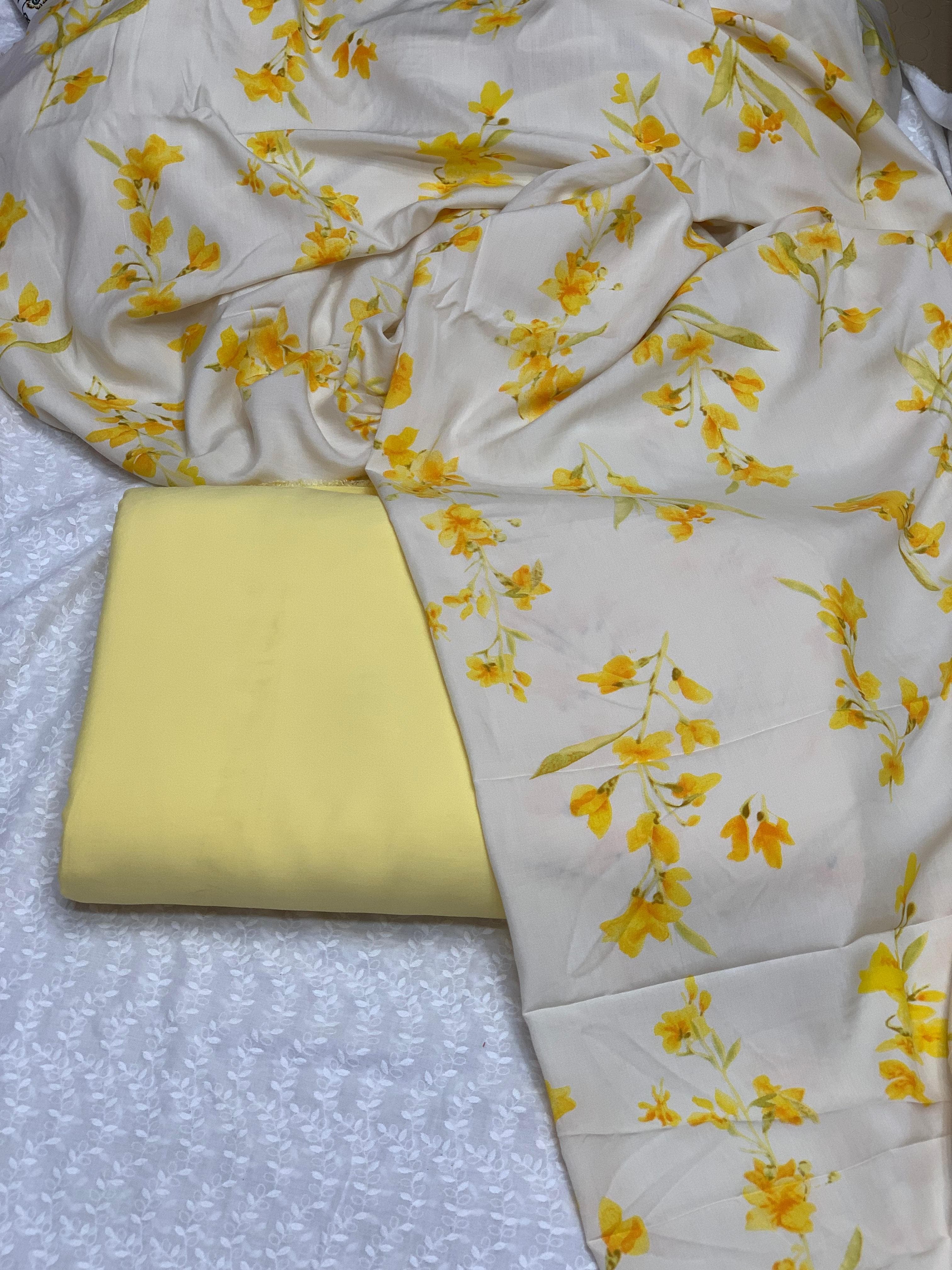 Product Title:
Pure Imported Boski Linen 3-Piece Suit with Malai Linen Printed Dupatta