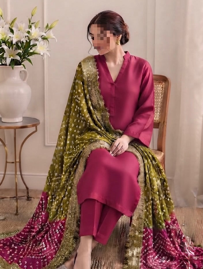Pure Russian silk bandni dopatta with pure tussle silk suits