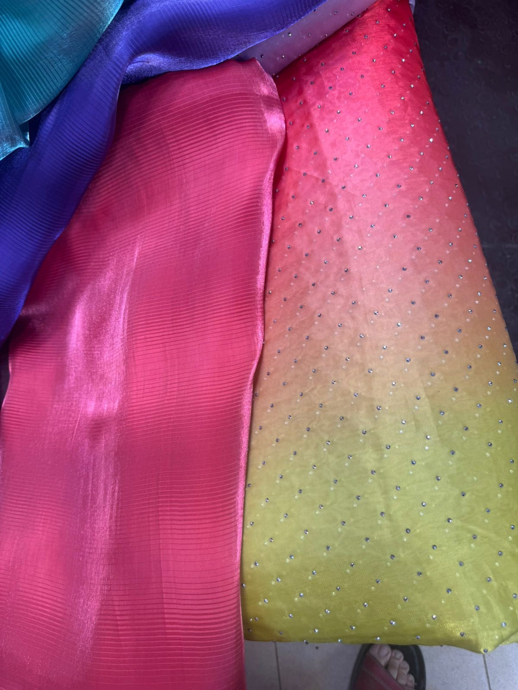 Ombre Sheesha Silk Stone Work Shirt with Stripe Sheesha Silk Pants