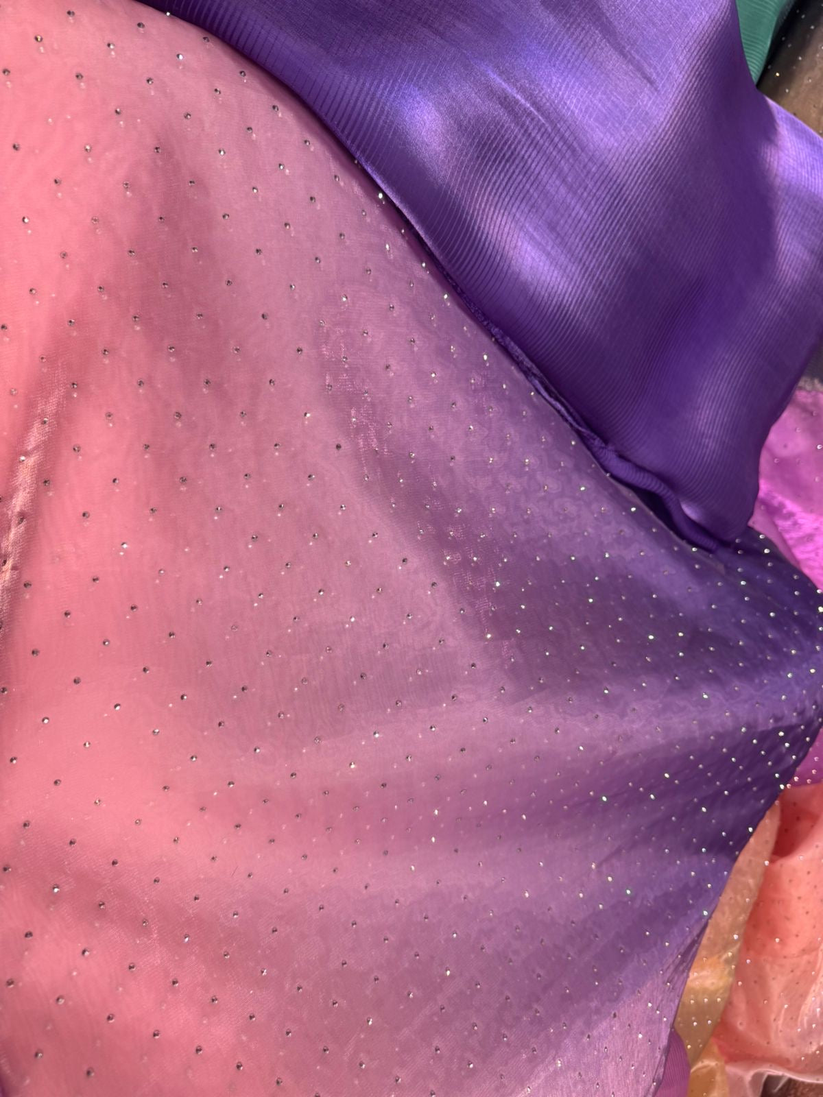 Ombre Sheesha Silk Stone Work Shirt with Stripe Sheesha Silk Pants