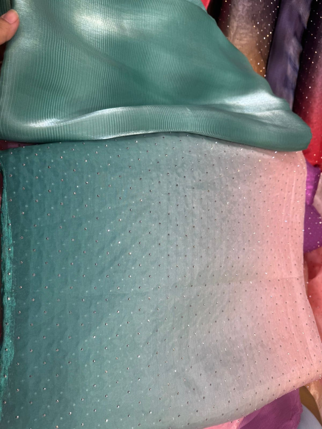 Ombre Sheesha Silk Stone Work Shirt with Stripe Sheesha Silk Pants