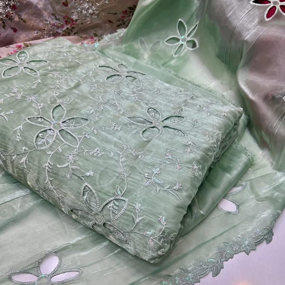 Most Trending 3D Cut Work Shesha Silk Suit ✨