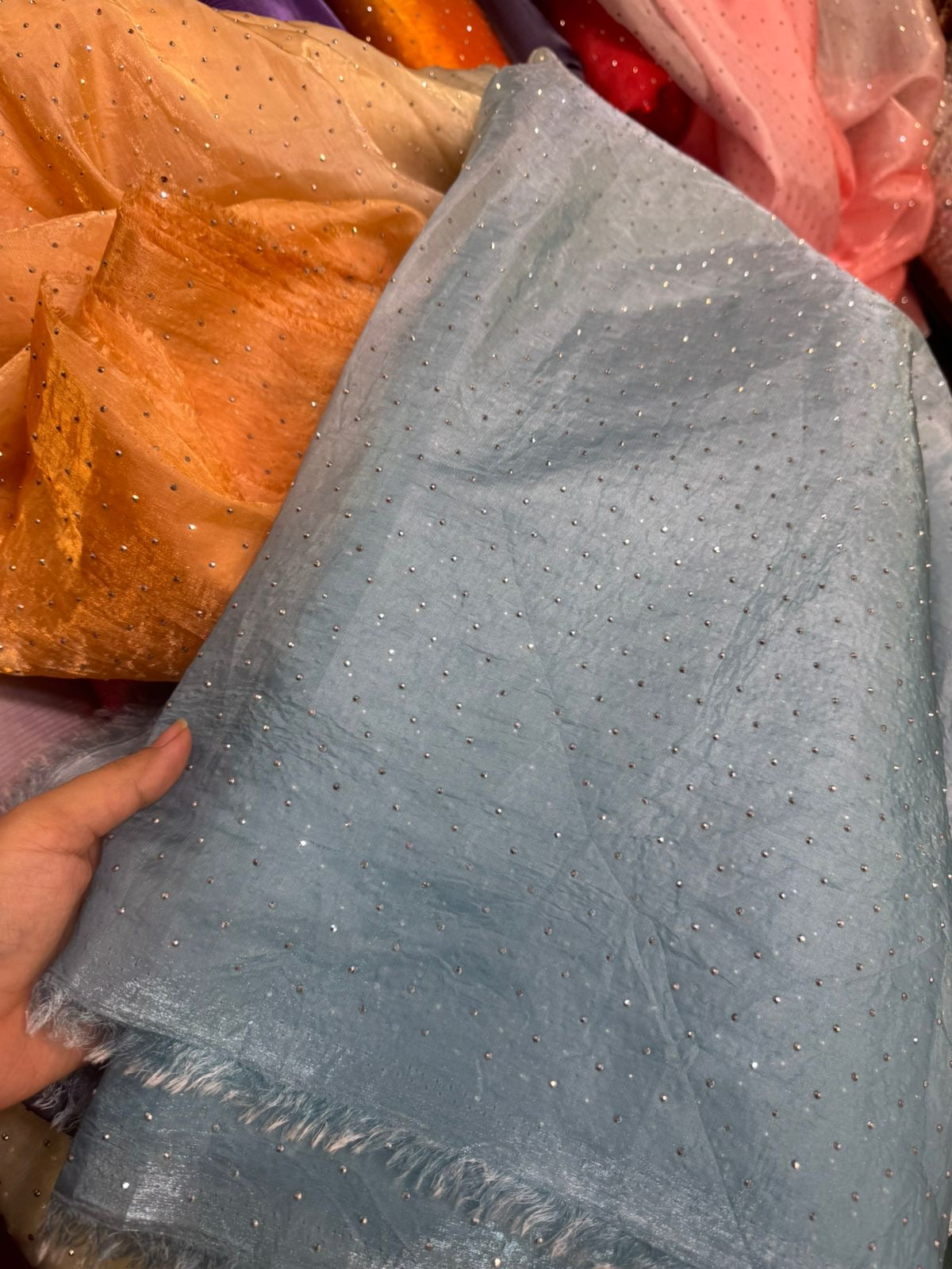 Ombre Sheesha Silk Stone Work Shirt with Stripe Sheesha Silk Pants