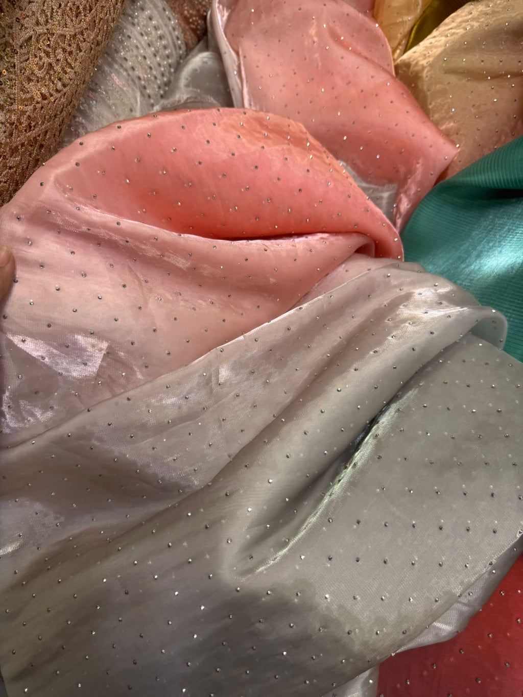 Ombre Sheesha Silk Stone Work Shirt with Stripe Sheesha Silk Pants