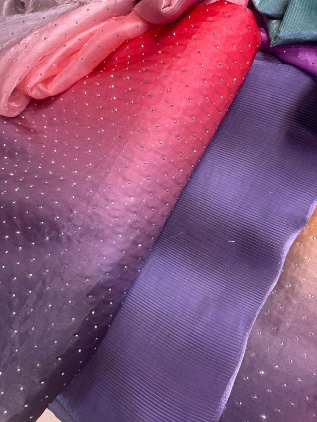 Ombre Sheesha Silk Stone Work Shirt with Stripe Sheesha Silk Pants