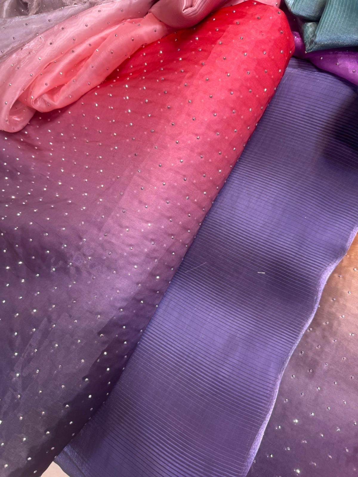 Ombre Sheesha Silk Stone Work Shirt with Stripe Sheesha Silk Pants