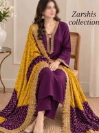 Pure Russian silk bandni dopatta with pure tussle silk suits
