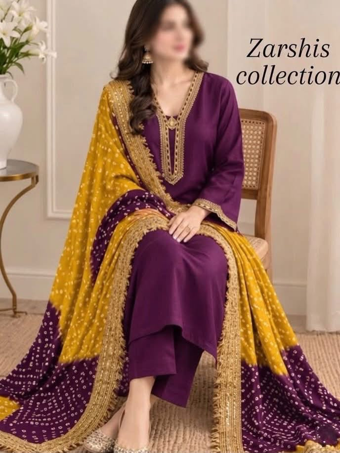Pure Russian silk bandni dopatta with pure tussle silk suits