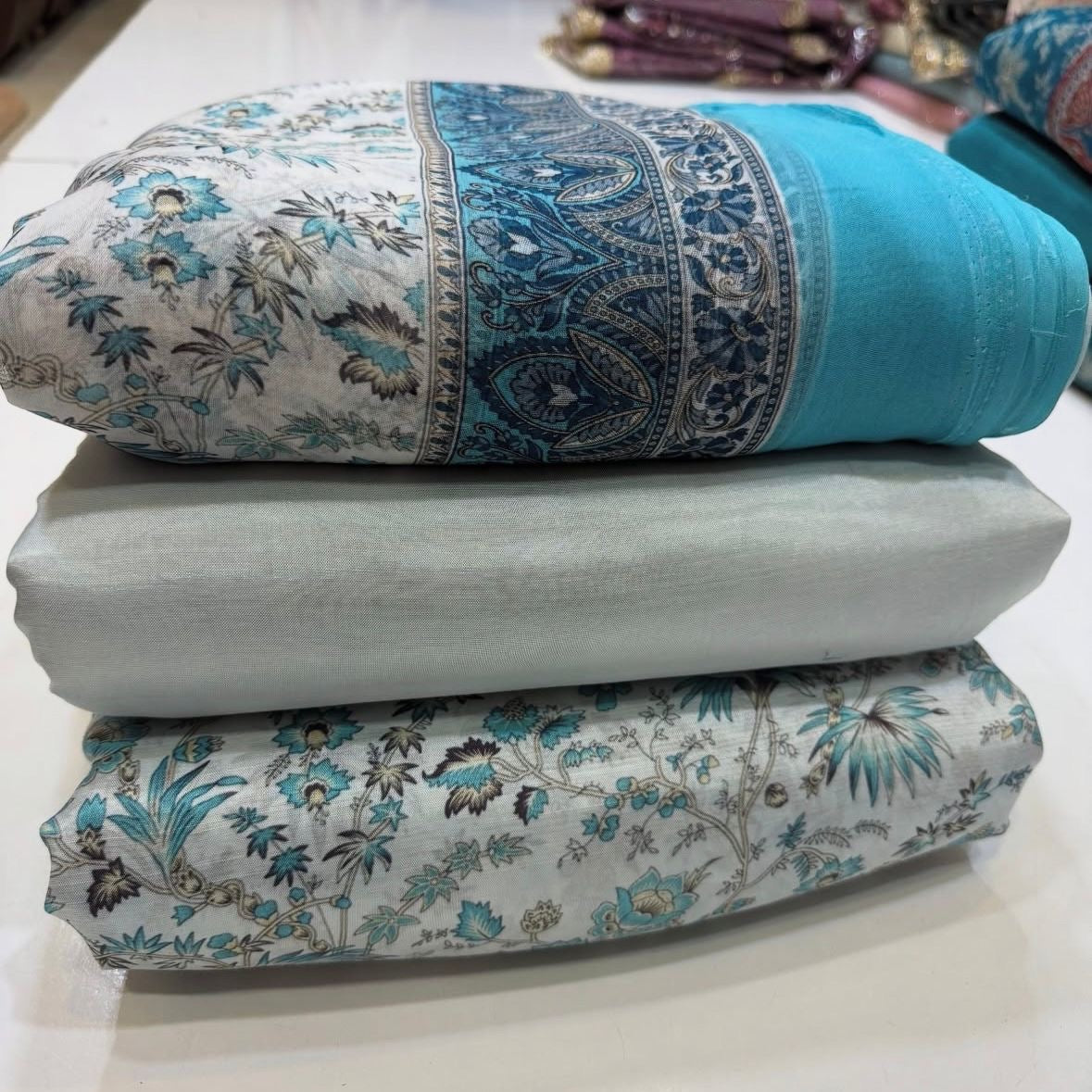 👗 Printed Rowsilk 3pc Suit with Chiffon Dupatta