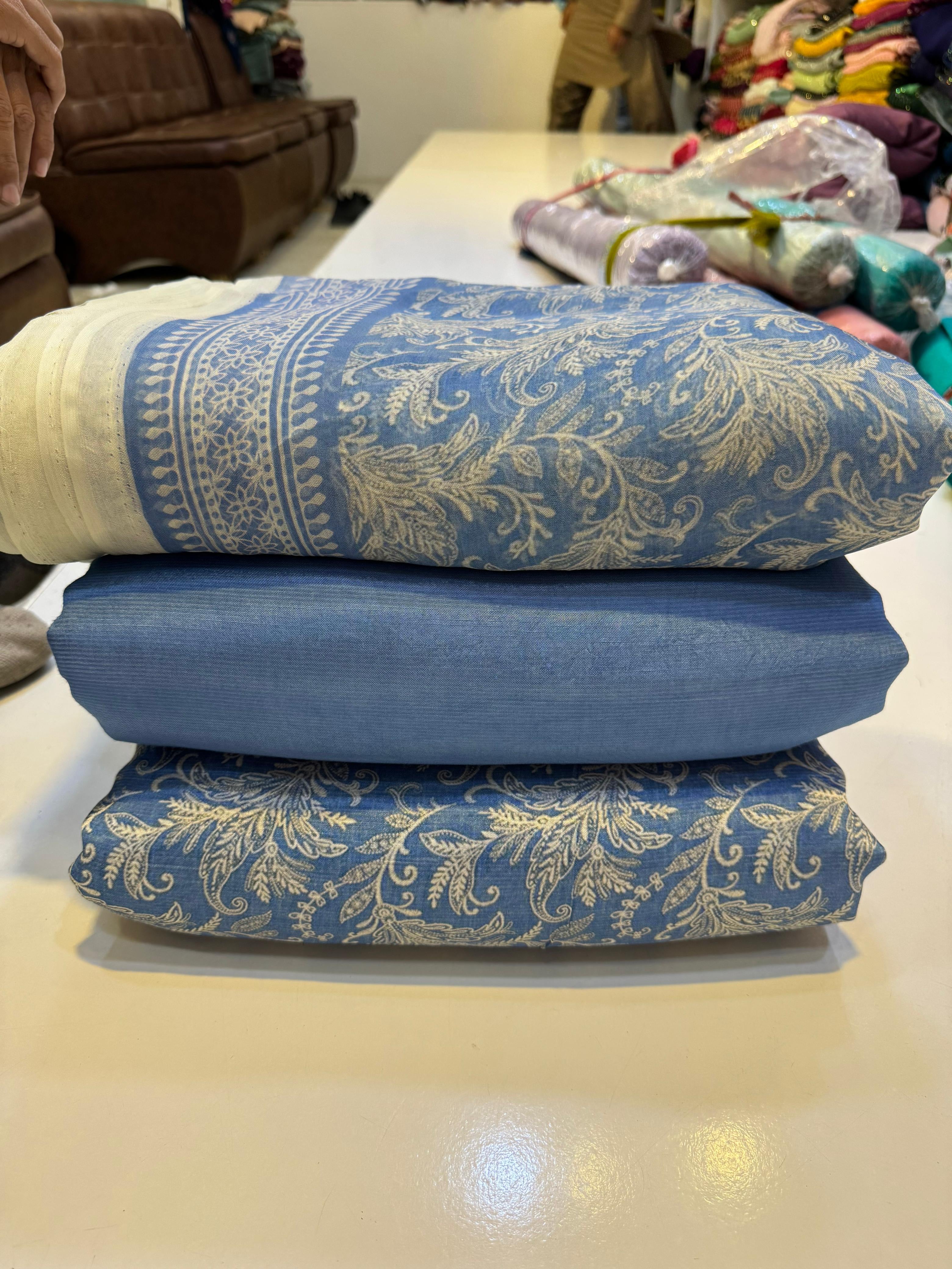 👗 Printed Rowsilk 3pc Suit with Chiffon Dupatta