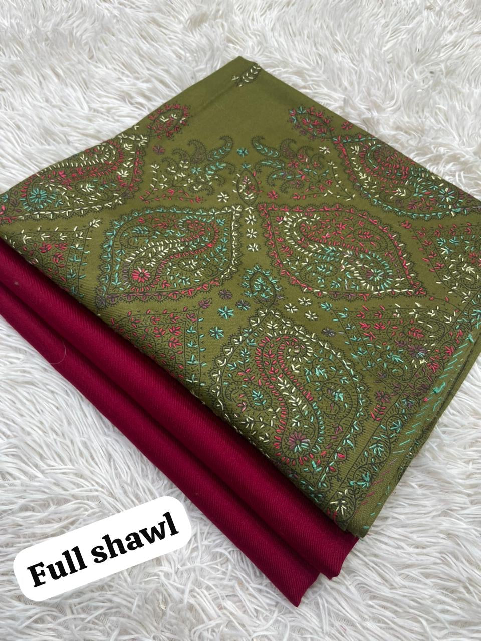 🧣 Winter Sale – Pashmina 3pc Suit with Embroidered Full-Size Shawl