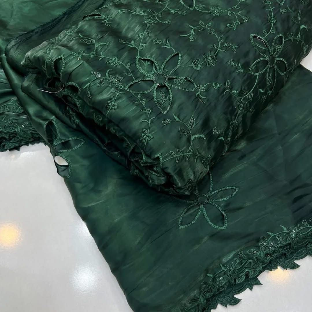 Most Trending 3D Cut Work Shesha Silk Suit ✨