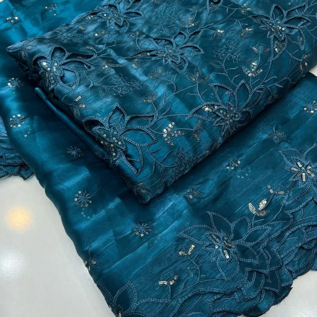 Most Trending 3D Cut Work Shesha Silk Suit ✨