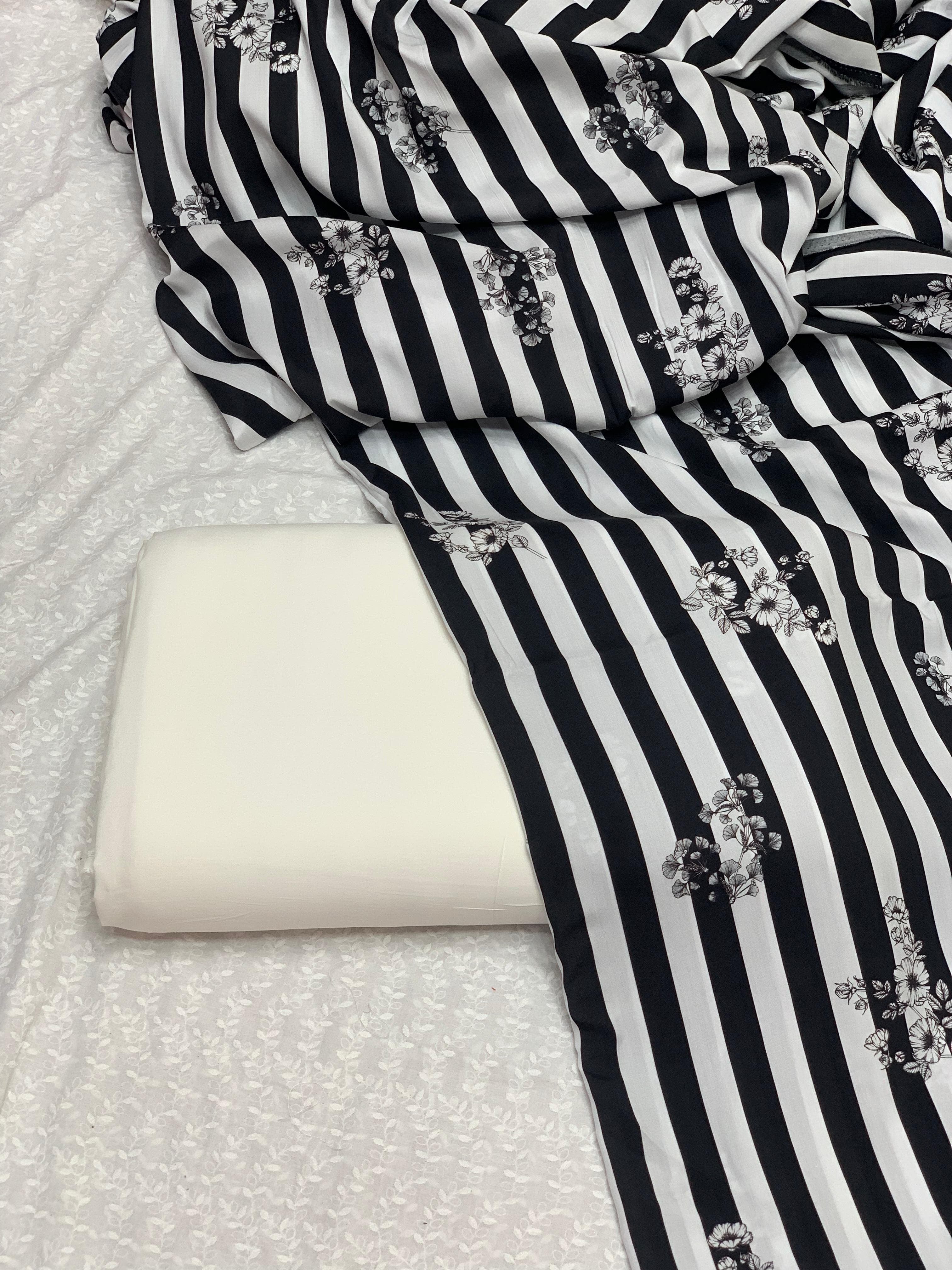 Product Title:
Pure Imported Boski Linen 3-Piece Suit with Malai Linen Printed Dupatta