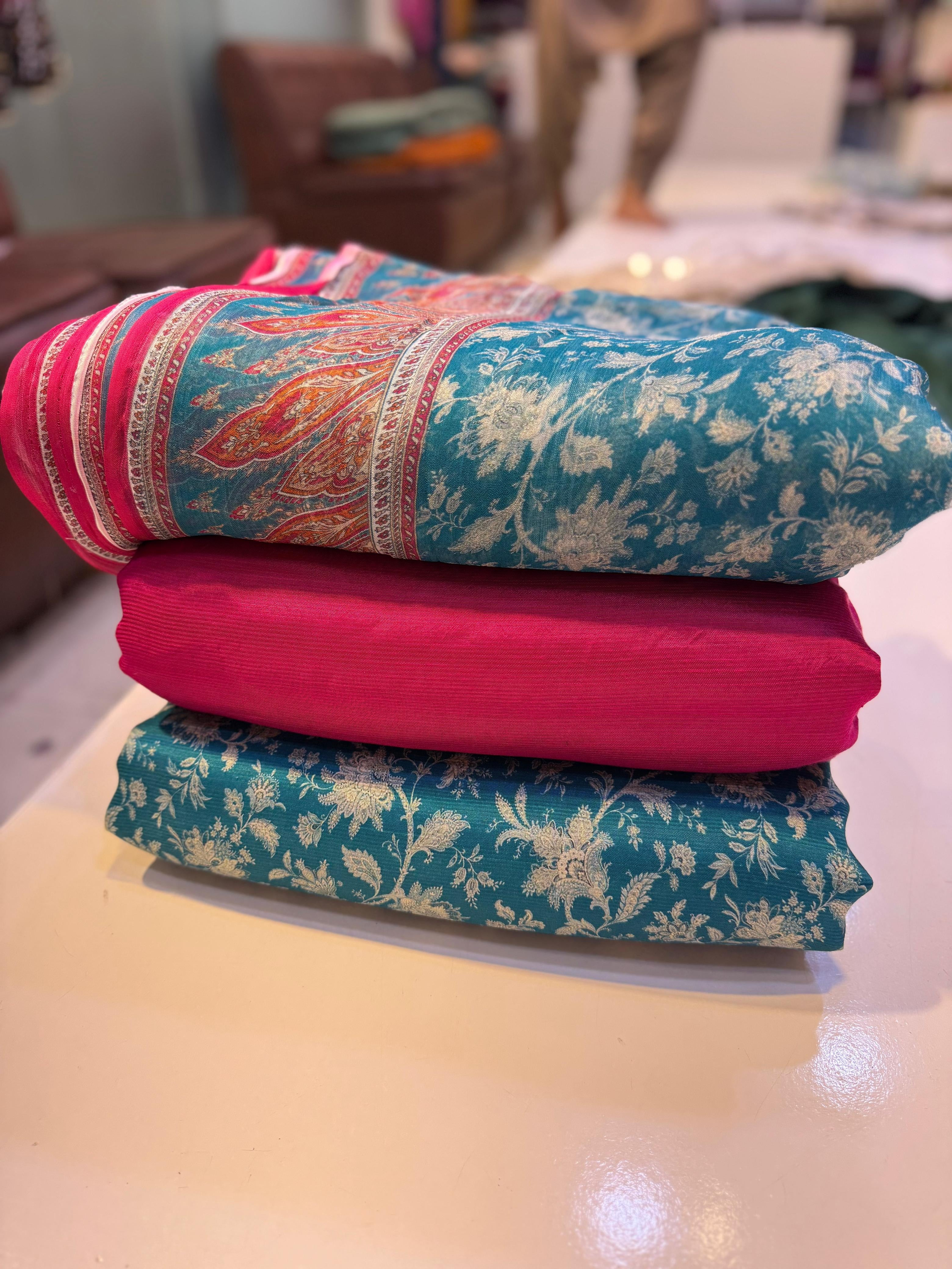 👗 Printed Rowsilk 3pc Suit with Chiffon Dupatta