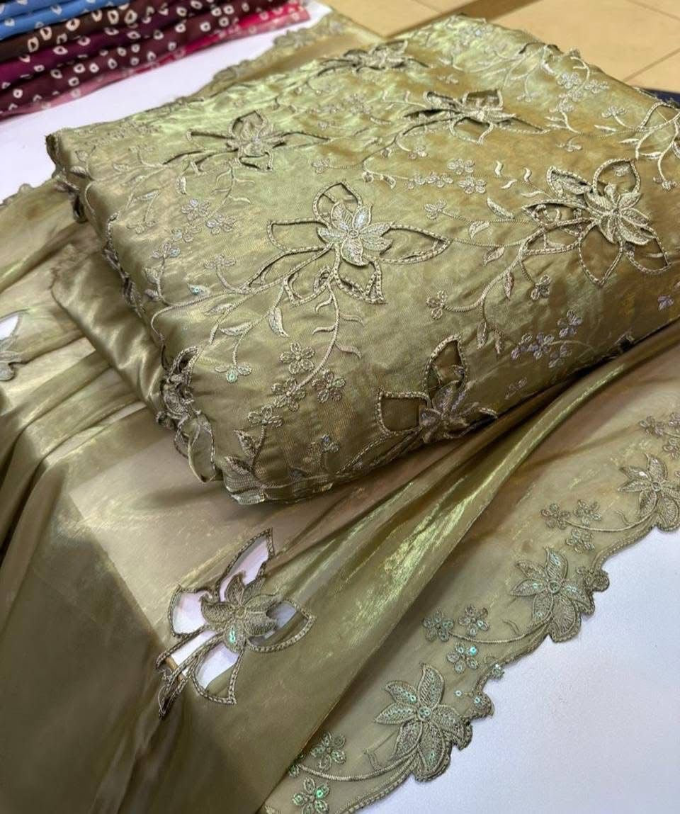 Most Trending 3D Cut Work Shesha Silk Suit ✨