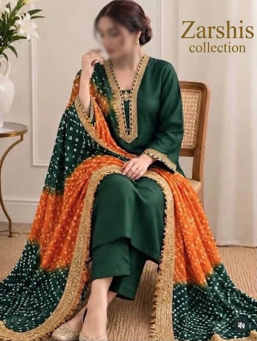 Pure Russian silk bandni dopatta with pure tussle silk suits