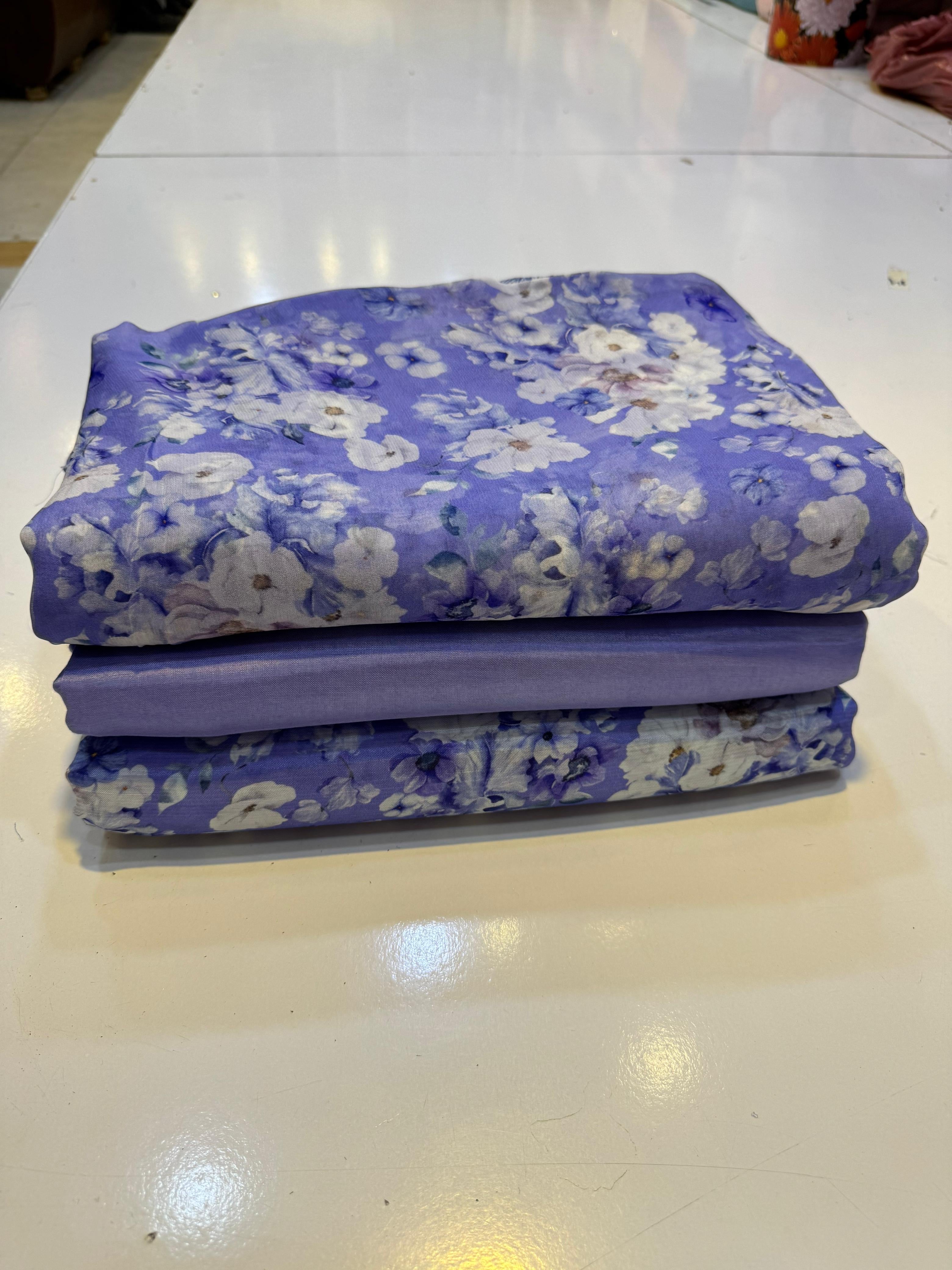 👗 Printed Rowsilk 3pc Suit with Chiffon Dupatta