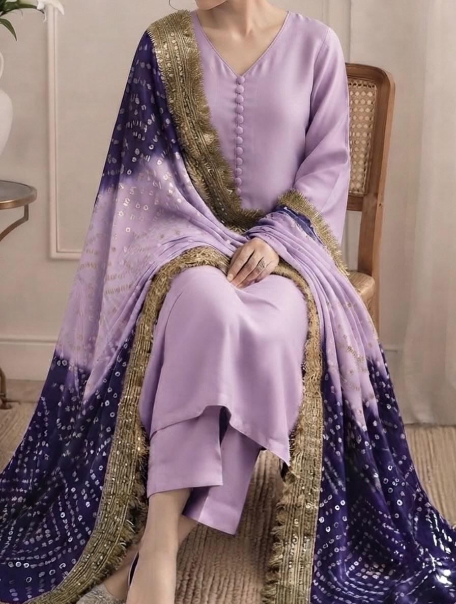 Pure Russian silk bandni dopatta with pure tussle silk suits