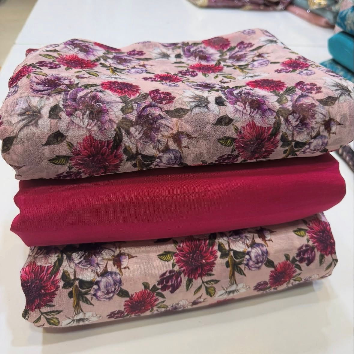 👗 Printed Rowsilk 3pc Suit with Chiffon Dupatta