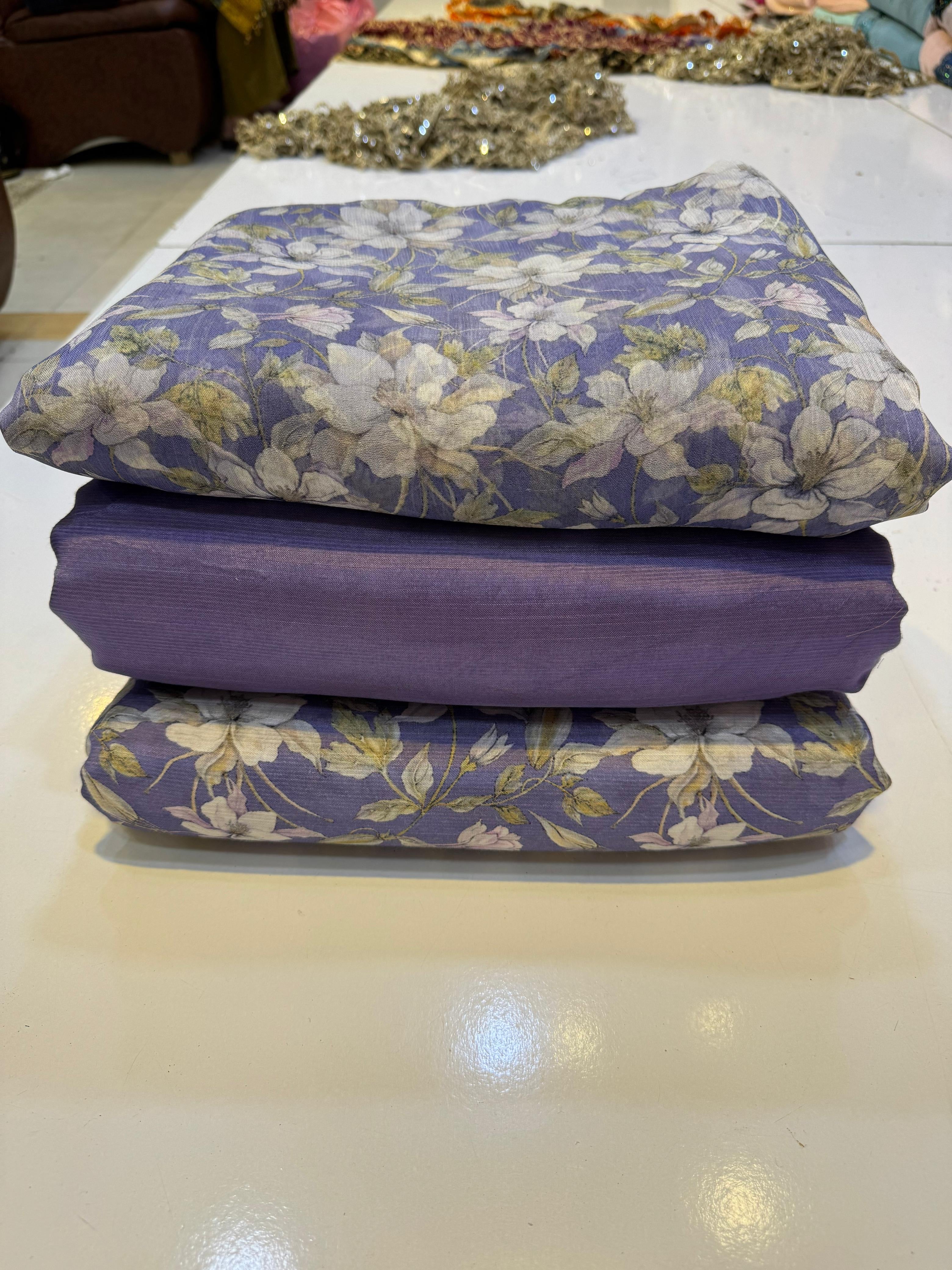 👗 Printed Rowsilk 3pc Suit with Chiffon Dupatta