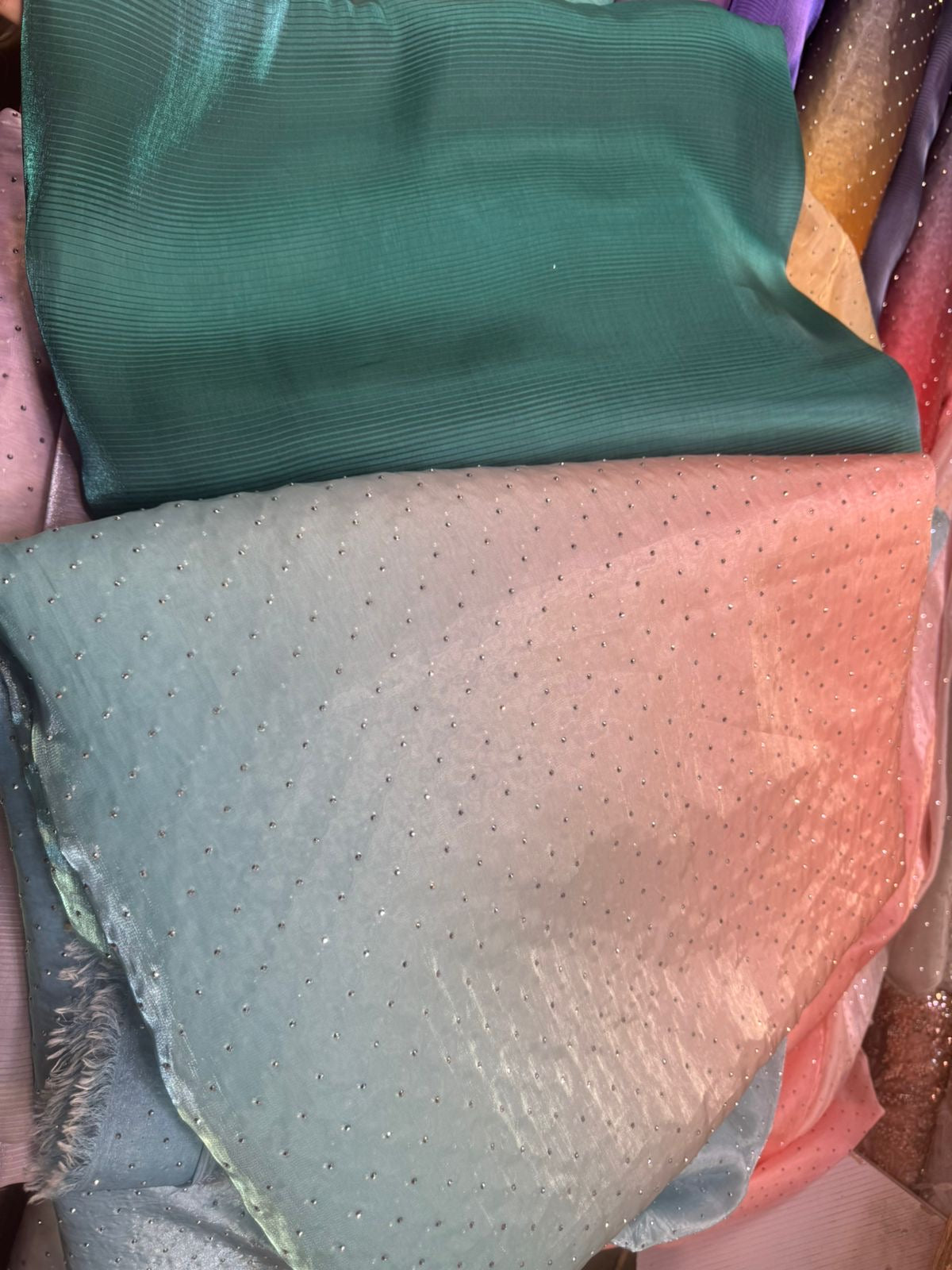 Ombre Sheesha Silk Stone Work Shirt with Stripe Sheesha Silk Pants