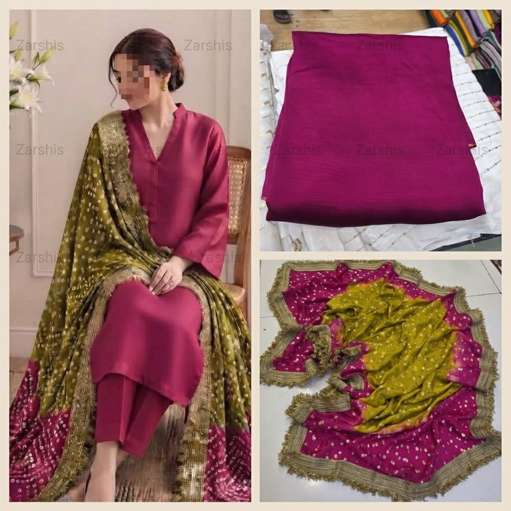 Pure Sheesha Silk Suits with Bandni Dupatta
