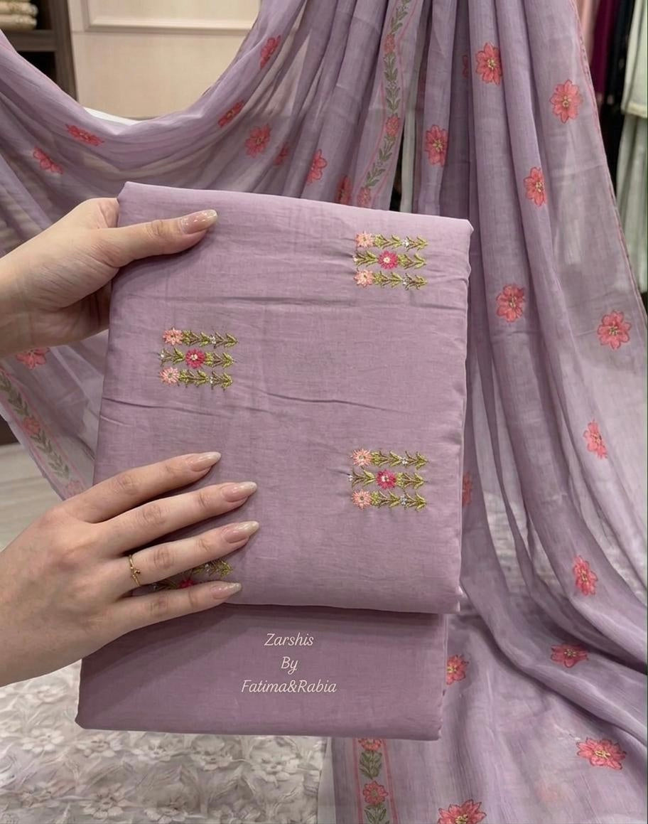 Pure lawn embroided suits 3pc with chiffon dopatta