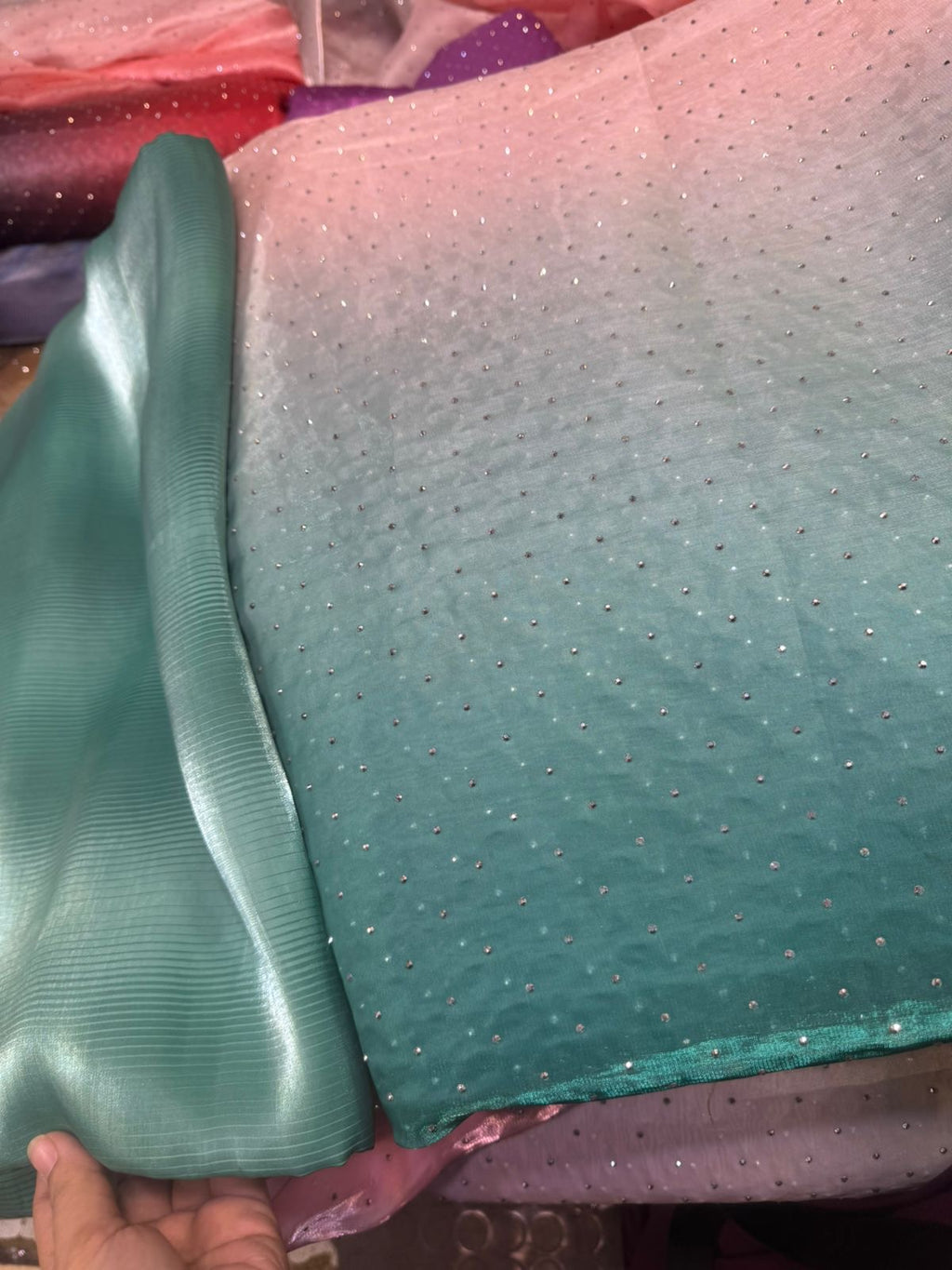 Ombre Sheesha Silk Stone Work Shirt with Stripe Sheesha Silk Pants