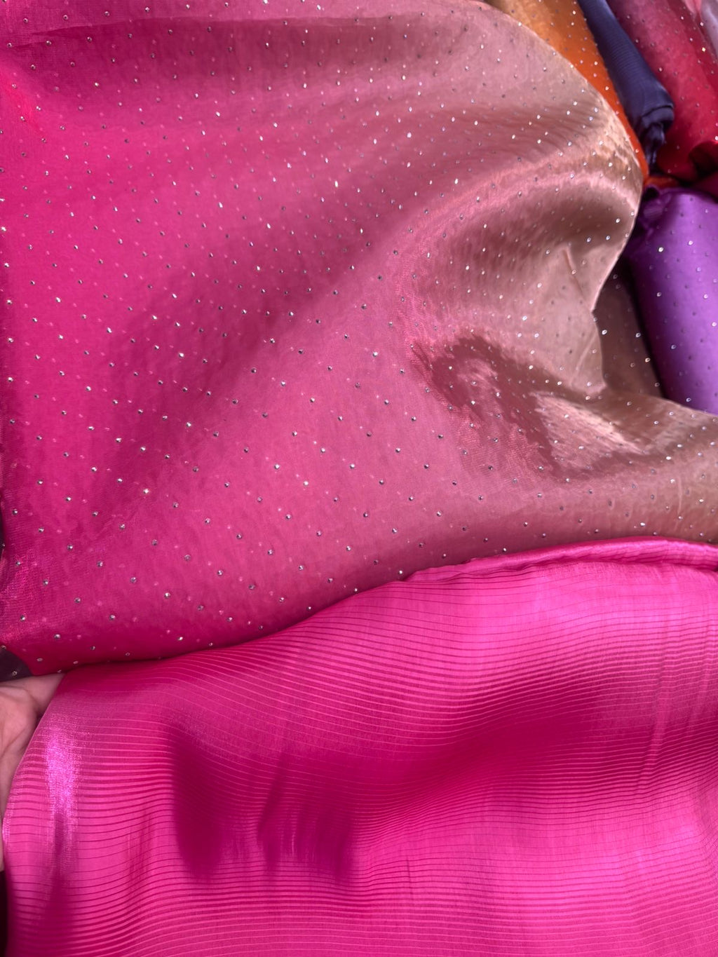 Ombre Sheesha Silk Stone Work Shirt with Stripe Sheesha Silk Pants