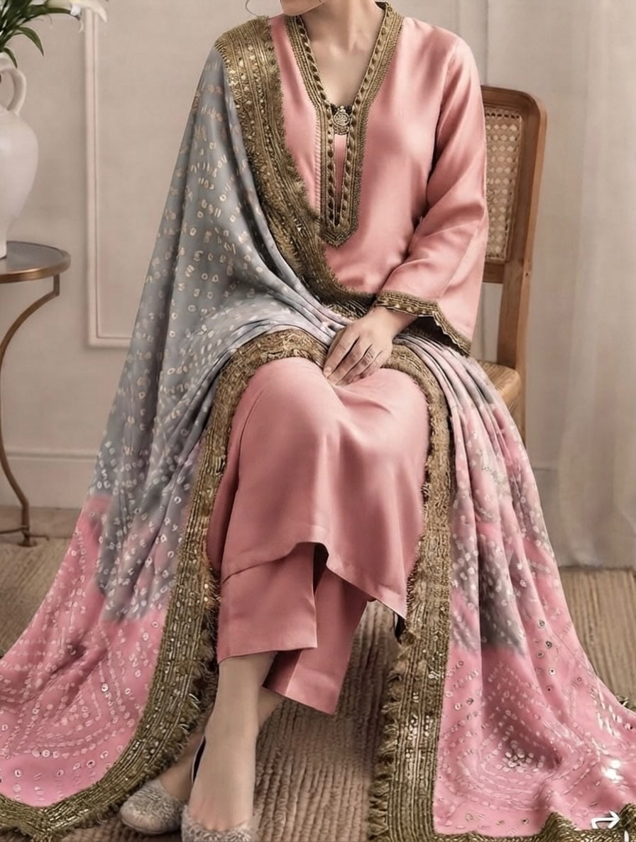 Pure Russian silk bandni dopatta with pure tussle silk suits