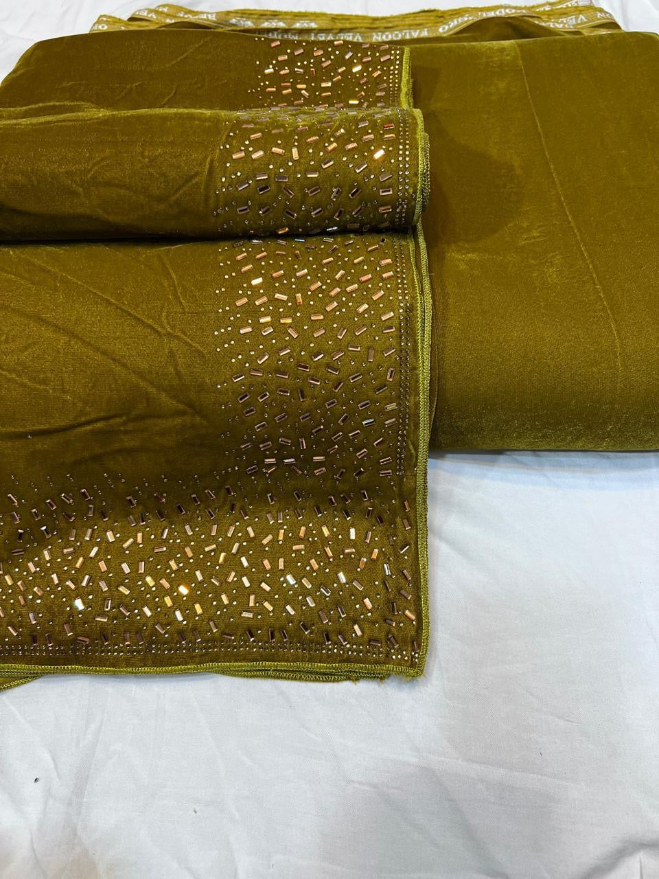 Superior Micro Velvet Stone Work Shawl with Plain Velvet Suit – 3 Piece