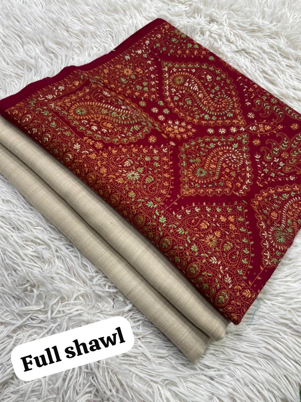 🧣 Winter Sale – Pashmina 3pc Suit with Embroidered Full-Size Shawl