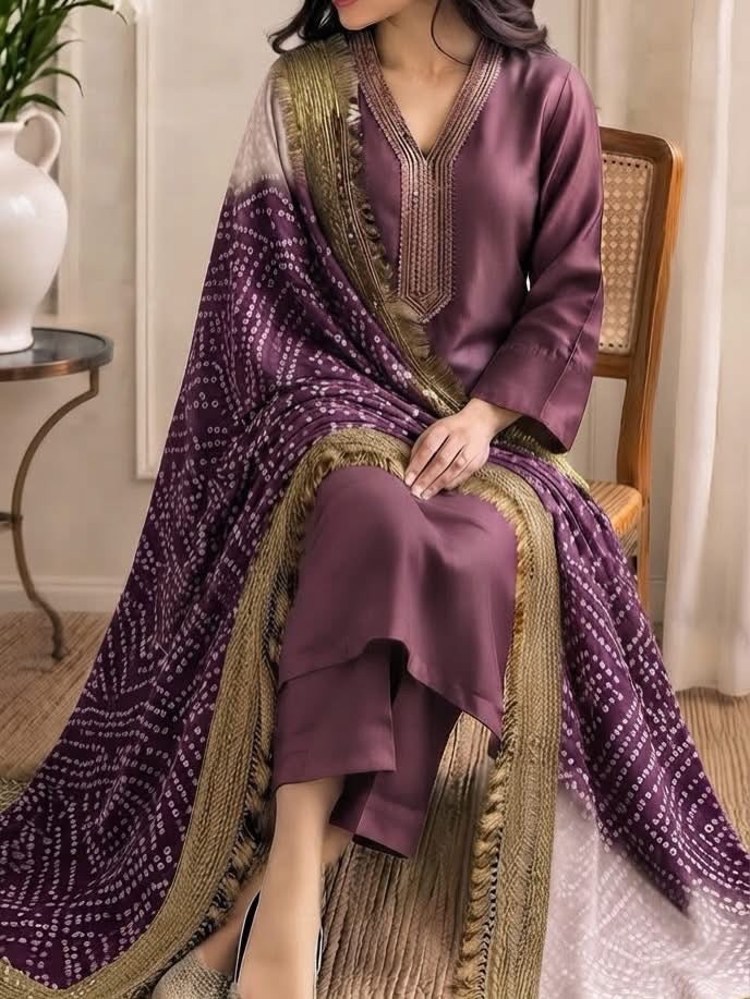 Pure Russian silk bandni dopatta with pure tussle silk suits