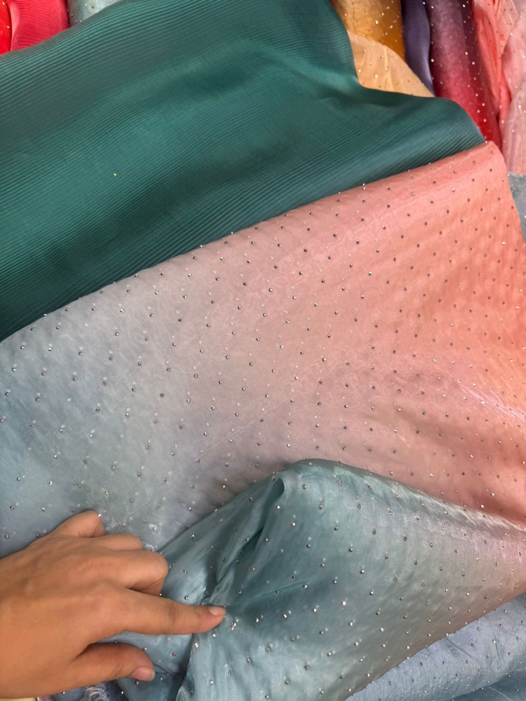 Ombre Sheesha Silk Stone Work Shirt with Stripe Sheesha Silk Pants