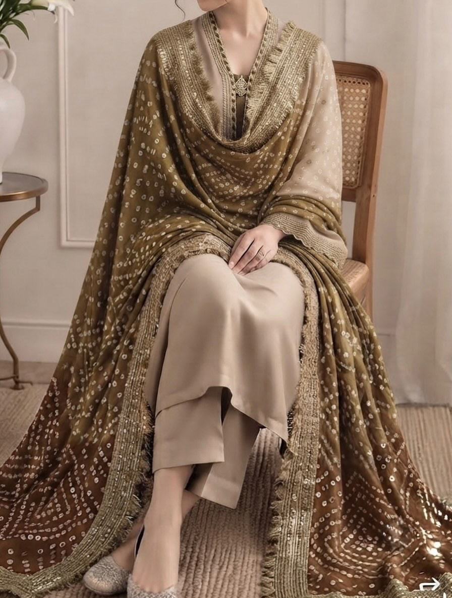 Pure Russian silk bandni dopatta with pure tussle silk suits