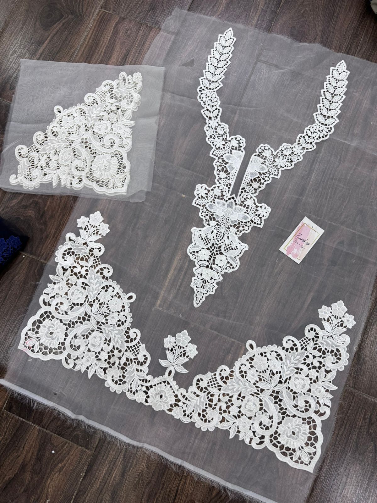 Embroidered Cutwork Patches Set – Neckline, Sleeves & Daman