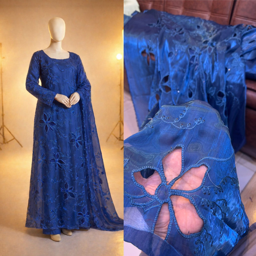 Korean sheesha silk Lazer cutwork